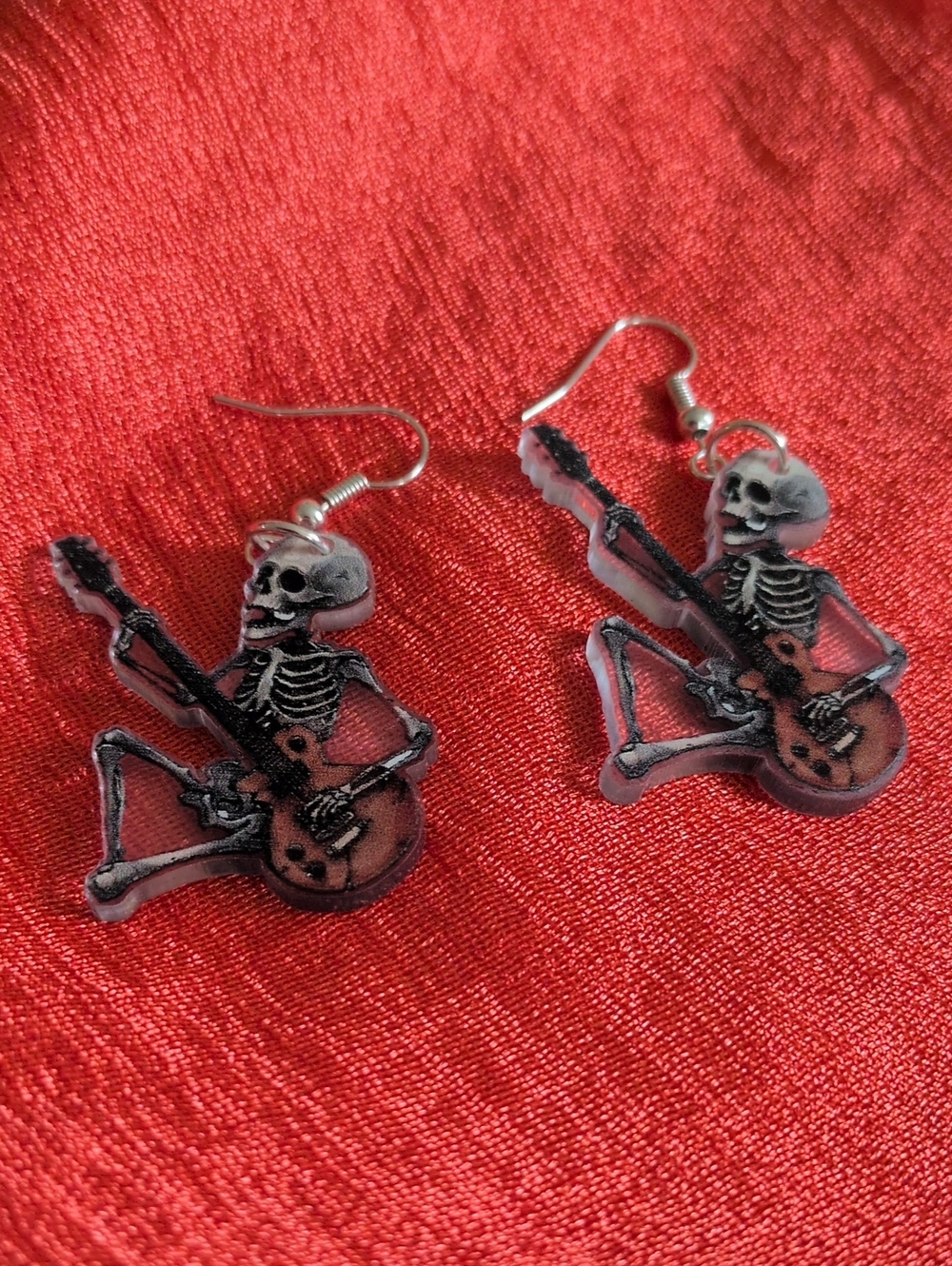 Skeleton Guitar Drop Earrings - Skull Rocker Jewelry